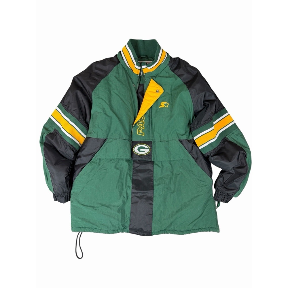 Vintage Starter Green Bay Packers NFL Pro Line Puffer Jacket M Green 1/2 Zip